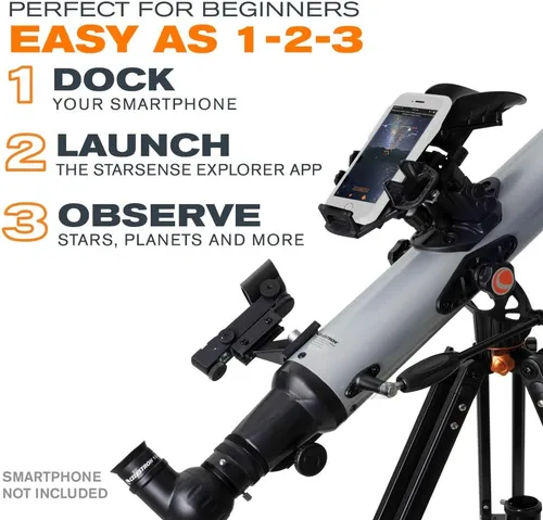 Miniatura 3 de Celestron StarSense Explorer LT 80AZ Telescopio habilitado para aplicación – Refractor de 80mm con acoplamiento para smartphone y aplicación