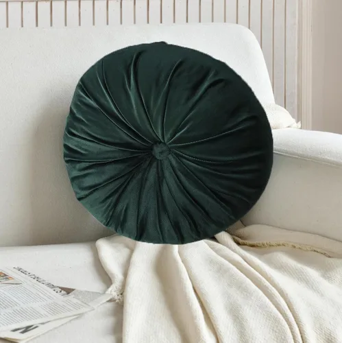 Miniatura 10 de Almohadas plisadas redondas de terciopelo para decoración del hogar, sofá, silla, cama y automóvil, color café oscuro, 13.8 pulgadas