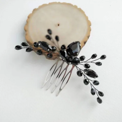 Miniatura 3 de Aimimier Peine de pelo de cristal negro para novia, peine de espalda marquesa para boda, fiesta de graduación, festival, accesorios para el cabello