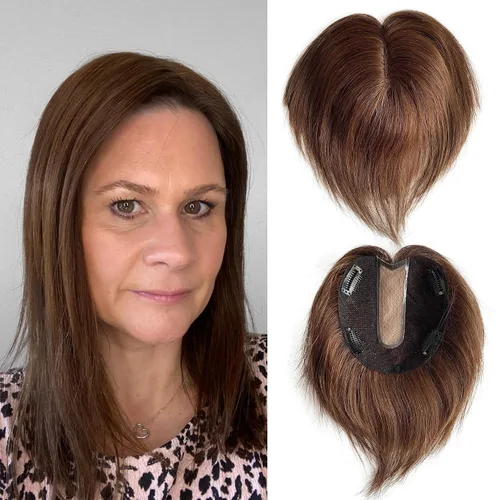 Miniatura 11 de Cubrecabello humano real de seda de 5 x 5.5 pulgadas, tamaño de la gorra, cobertura de corona de cabello lacio Remy, pieza de cabello atado a mano 2#