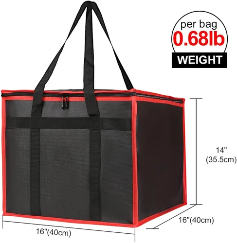 Miniatura 2 de Bodaon Bolsa de entrega de pizza aislada, 16 x 16 x 14 pulgadas, bolsas calentadoras de pizza para llevar caliente, bolsa de entrega comercial, Rojo