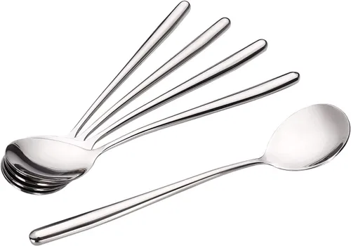 Miniatura 2 de Ouliget Cucharas de sopa coreanas, cucharas de sopa de mango largo de acero inoxidable, plata, 8 piezas, 8.7 pulgadas.