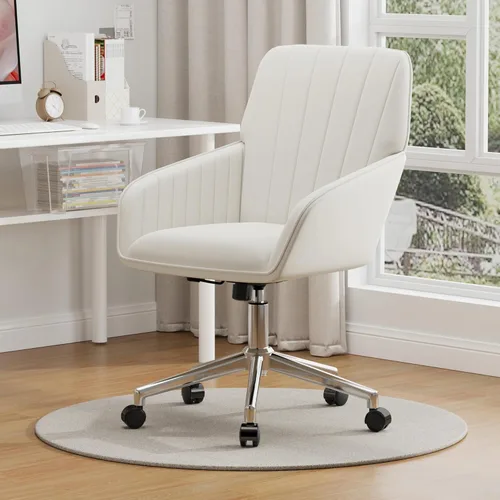 Miniatura 4 de YISHENG Silla de escritorio de oficina de terciopelo con base plateada, con ruedas, moderna altura ajustable de 360 grados, giratorias, tapizadas