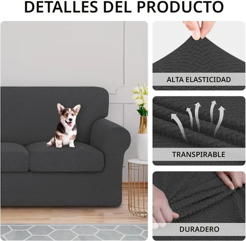 Miniatura 4 de ISSUNTEX 4 Piezas Fundas de Sofá Gruesas de Alta Elasticidad, Funda Suave de Sofá para 3 Cojines Separados, Protector de Muebles de Tela Jacquard