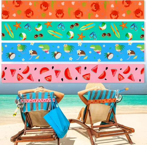 Miniatura 26 de Boao 4 paquetes de bandas de toalla para silla de playa, esenciales para piscina y crucero, elásticas y resistentes al viento, clips para toallas