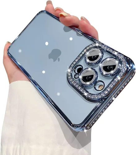 Miniatura 9 de Funda compatible con iPhone 11 Pro Max con protector de lente de cámara de diamante con purpurina, bonita funda de cristal transparente a prueba
