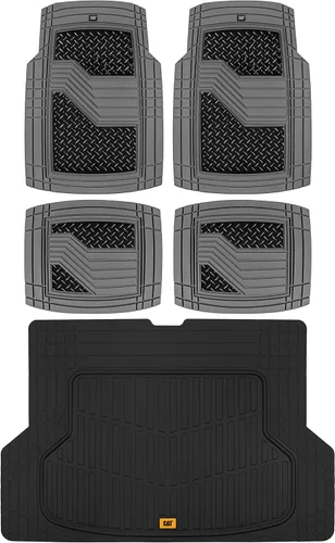 CAT® Alfombrillas de goma resistentes de acero con diamantes y forro de maletero de carga para automóviles, camiones, SUV, camionetas, sedanes, gris