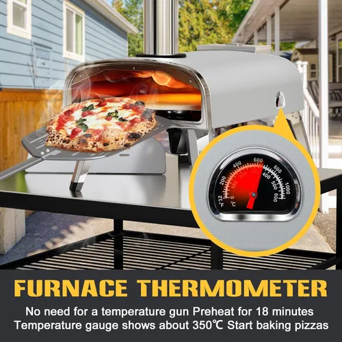Miniatura 4 de aidpiza Horno de pizza para exteriores de 12" con pellet de madera y piedra para pizza giratoria portátil, a leña, con termómetro incorporado, Gris