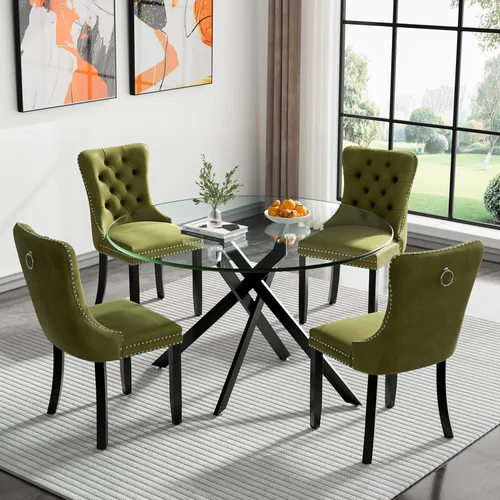 Miniatura 56 de HomVent Juego de mesa de comedor redonda de vidrio de 3 piezas, juego de mesa de comedor de vidrio templado para 2 mesas de cocina con 2 sillas