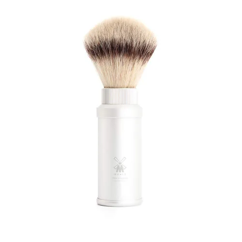 MÜHLE Travel Silver Aluminum Silvertip - Cepillo de afeitar de fibra sintética portátil de lujo para hombres, espuma rica Plateado