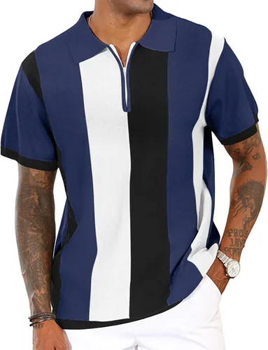 Miniatura 10 de Camisas polo de moda para hombre, camisas de punto vintage a rayas, camisas de golf casuales ajustadas