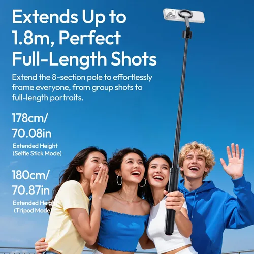 Miniatura 5 de ULANZI Trípode magnético para teléfono de 71 pulgadas, con apertura automática para selfie, con soporte de trípode para teléfono celular remoto