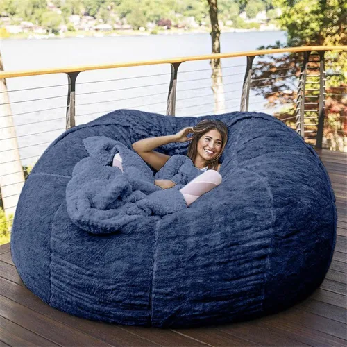 Miniatura 23 de Funda para silla tipo puf de piel gigante para niños y adultos, (sin relleno), muebles de sala de estar, grande, redondo, suave, esponjoso, de piel