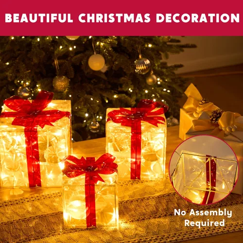 Miniatura 5 de JOIEDOMI Cajas de regalo iluminadas de Navidad, juego de 3 cajas de regalo transparentes con iluminación de Navidad, cajas de Navidad con luz LED