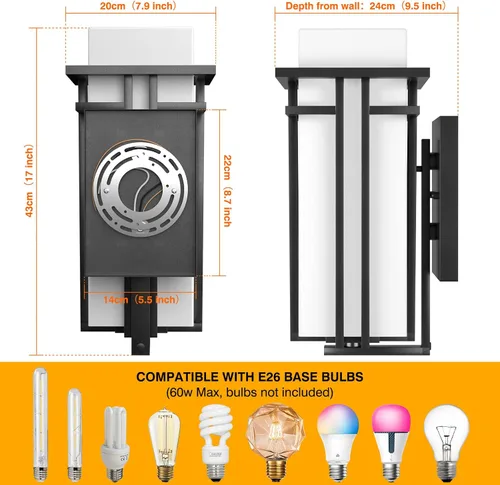 Miniatura 3 de Accesorios de iluminación al aire libre para montaje en pared, luces de pared para exteriores modernas con vidrio esmerilado, luz exterior