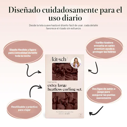Miniatura 4 de Kitsch Juego de rizadores de pelo sin calor XL satinados, rizos sin calor, cómodos rizadores de pelo para dormir sin encrespamiento, sin daños por