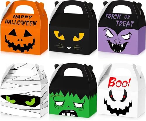 Zhanmai 30 cajas de regalo de Halloween, cajas de cartón de regalo para casa de Halloween, cajas de regalos para fiesta de Halloween, cajas con asa