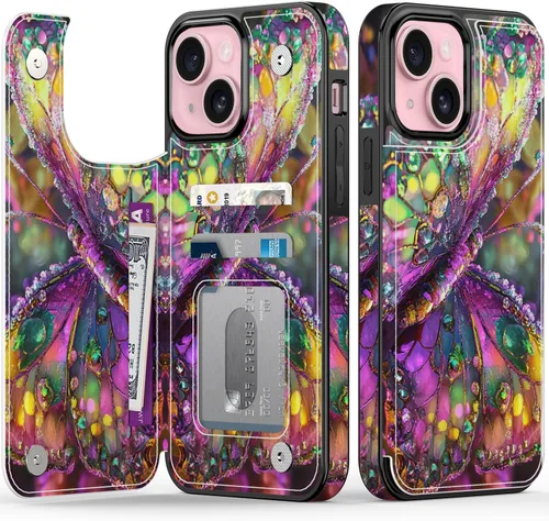 Miniatura 71 de FUNMIKO Funda tipo cartera para iPhone 13 con tarjetero, bloqueo RFID, protección de grado militar y obras de arte impresas con rayos UV, cierre