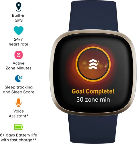 Miniatura 2 de Fitbit Versa 3 - Reloj inteligente de salud y fitness con GPS, frecuencia cardíaca 24/7, Alexa integrado, batería de más de 6 días, azul Azul