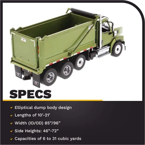 Miniatura 2 de 1:50 Western Star Tándem con eje empujador y carrocerías buey vertedero de estampida – Capó de apertura, motor diesel Detroit, puertas de apertura