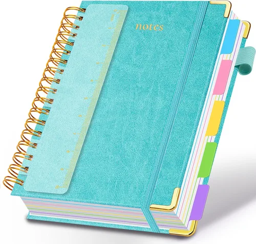 Miniatura 36 de Cuaderno de espiral con tapa dura, de 8 x 10 pulgadas, separadores y divisores extraíbles, 300 páginas, 5 asignaturas, a rayas, de piel sintética