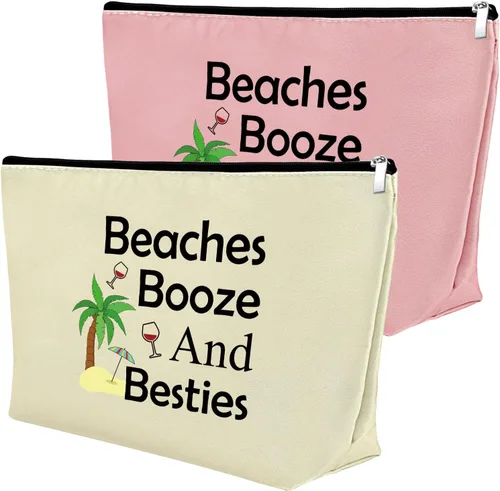 Miniatura 11 de Mxrymvu Regalos de playa para mujeres, bolsa de maquillaje, regalos para amantes de la playa, 2 piezas beige.