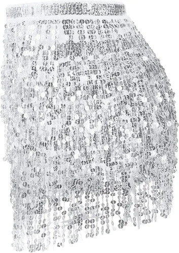 Miniatura 5 de 2 piezas lentejuelas borla falda vientre danza cadera bufanda rendimiento lentejuelas falda cinturones cuerpo accesorios para mujeres niñas