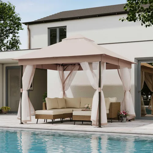 Miniatura 30 de LAUSAINT HOME 8'x8' Outdoor Gazebo, Metal Frame Heavy Duty Patio Canopy Tent Shelter with Double Roofs, Mosquito Nettings and Privacy Screens for