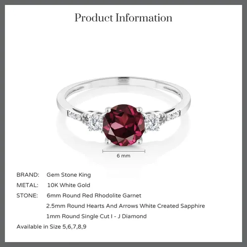 Miniatura 6 de Gem Stone King Anillo de compromiso de 3 piedras preciosas redondas de oro blanco de 10 quilates con piedra natal de 0.236 in con piedra natal