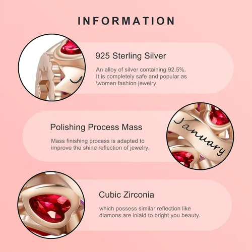 Miniatura 54 de Abalorio de plata de ley 925 con piedra natal de Ningan, abalorio de corazón para pulseras y collares, regalo de cumpleaños para mujeres y niñas