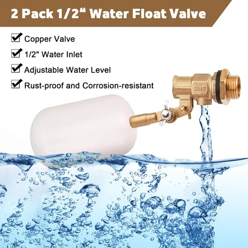 Miniatura 3 de Válvula de flotador de agua de 1/2 pulgada, válvula de bola flotante de latón con brazo ajustable, llenado automático y válvula de control de nivel