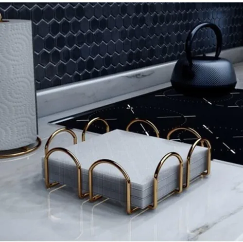 Miniatura 4 de Napkin Holder Gold Metal Square Vertical Cafe Napkin Dispenser Tabletop Paper Kitchen Napkin Holder - Gold