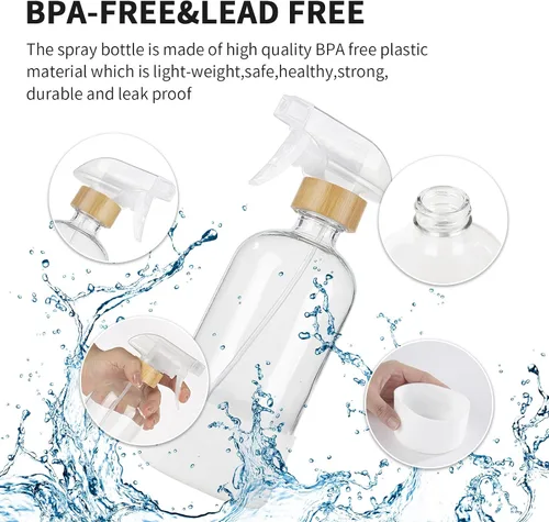 Miniatura 4 de HOMBYS Botellas vacías de vidrio de bambú con protección de funda de silicona, recipientes de vidrio transparente recargables de 17 onzas