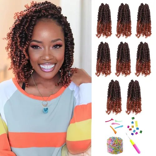 Miniatura 45 de Cabello de Ganchillo Pre-Retorcido Passion Twist para Mujeres Negras y Niños, Cabello Passion Twist Pre-Enrollado Trenzas Bohemias 4 Pulgadas 8
