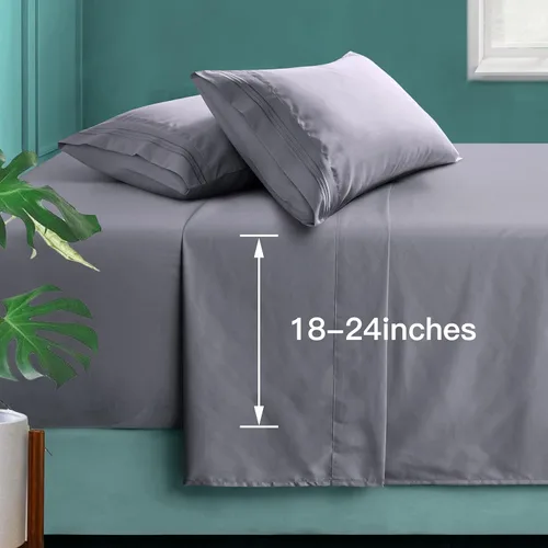 Miniatura 19 de Manyshofu Sábanas de bolsillo extra profundo tamaño King – Sábanas y fundas de almohada de lujo de 1800 hilos – Juego de cama de microfibra