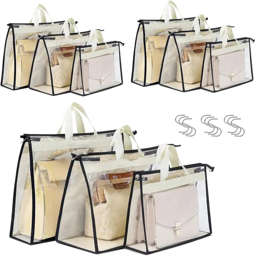 Paquete de 9 bolsas antipolvo para bolsos, almacenamiento transparente de bolso, organizador de almacenamiento de bolsos para armario, funda de