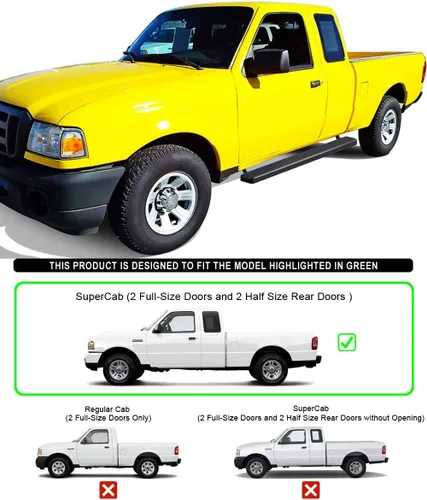 Miniatura 2 de APS Estribos 5 pulgadas color negro mate compatibles con Ford Ranger Mazda Serie B 1999-2011 Super Cab 4 puertas de acero inoxidable