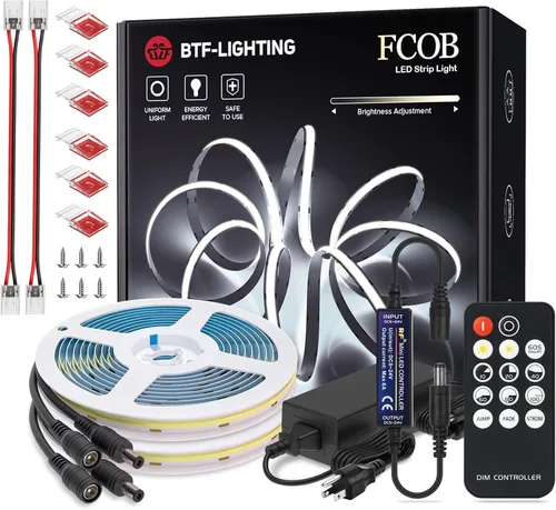 Miniatura 10 de BTF-LIGHTING COB - Tira de luz LED de 24 V, 16.4 pies, 3000 K, blanco cálido, regulable, de alta densidad, cinta flexible con control remoto