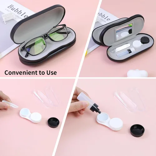 Miniatura 5 de Estuche 2 en 1 para Lentes de Contacto y Anteojos para Mujeres, Hombres y Niños, Estuche Duro Portátil de Doble Cara para Anteojos de Viaje