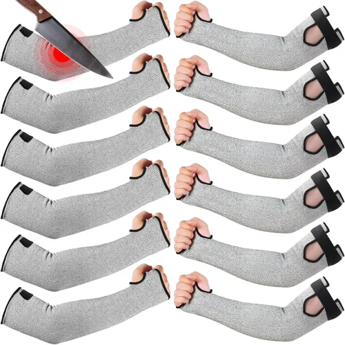 Miniatura 9 de JaGely 6 pares de mangas resistentes a cortes nivel 5 con agujero para el pulgar de 18 pulgadas, mangas de protección para brazos para granjeros
