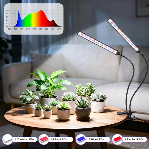 Miniatura 4 de Luz de crecimiento de plantas con clip para interiores, luz de crecimiento de espectro completo con 156 LED, cuello de cisne flexible y temporizador