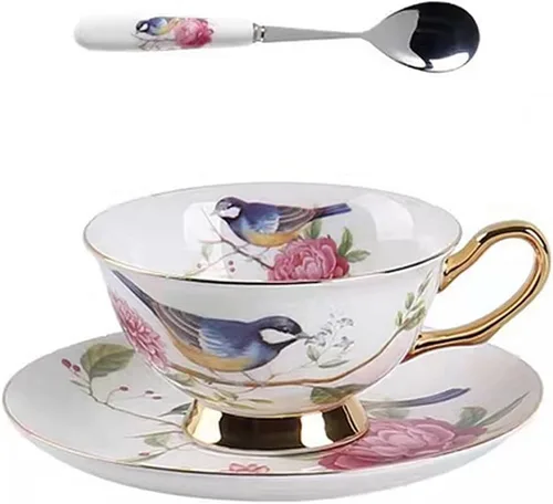 Miniatura 9 de Honorable Taza de café, capuchino, taza de té, con platillo para latte, porcelana de hueso fino, esmalte reactivo, 6.8 onzas-1 unidad