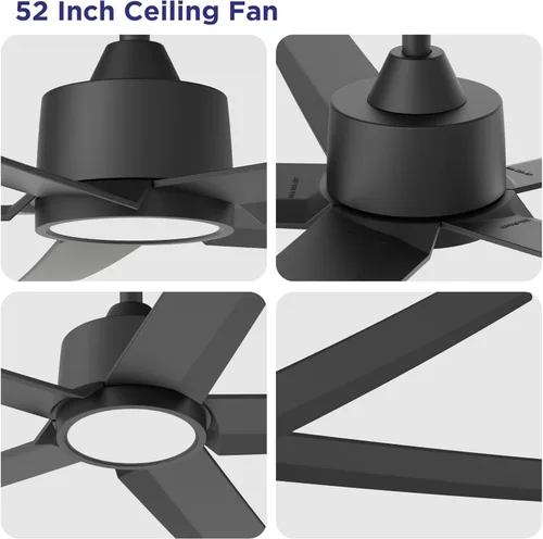 Miniatura 9 de ocioc Ventiladores de techo con luces, ventilador de techo negro de 52 pulgadas con luz y control remoto, 3CCT, motor CC silencioso, ventilador