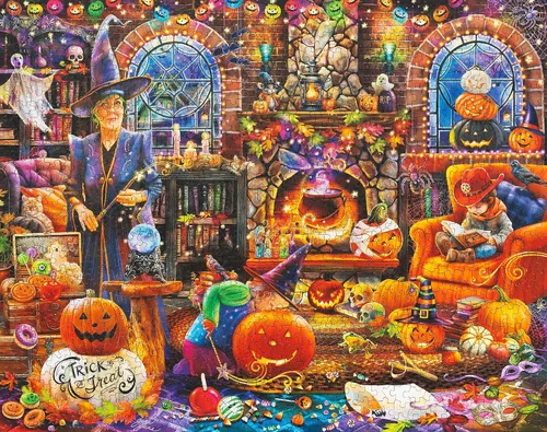 Miniatura 8 de Springbok 's Grandma's Halloween Party - Rompecabezas de 1000 piezas para Adutls Featues una escena de Halloween caprichosa para rompecabezas