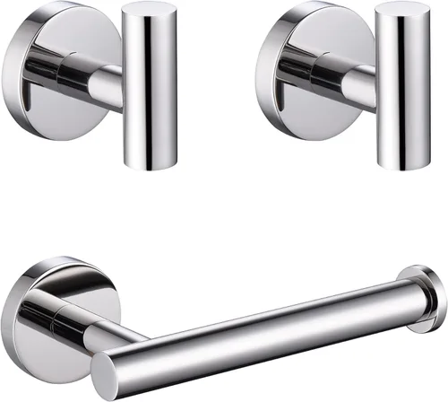 Juego de accesorios de baño, 3 piezas de acero inoxidable de alta calidad, incluye soportes para papel higiénico de 5 pulgadas y 2 ganchos para