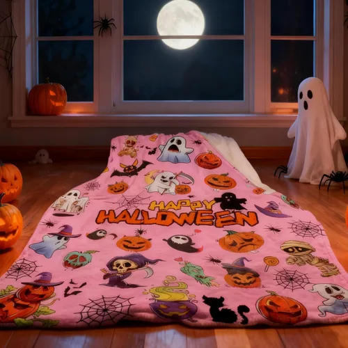 Miniatura 5 de Manta de Halloween de 60 x 50 pulgadas – Manta de fantasma de franela suave, felpa acogedora para sofá, sofá y cama, decoración de otoño e invierno