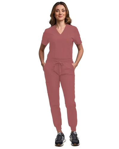 Miniatura 13 de Green Town Conjunto de ropa quirúrgica para mujer, pantalón deportivo y parte superior con cuello en V, 5 bolsillos, cintura de yoga, uniforme