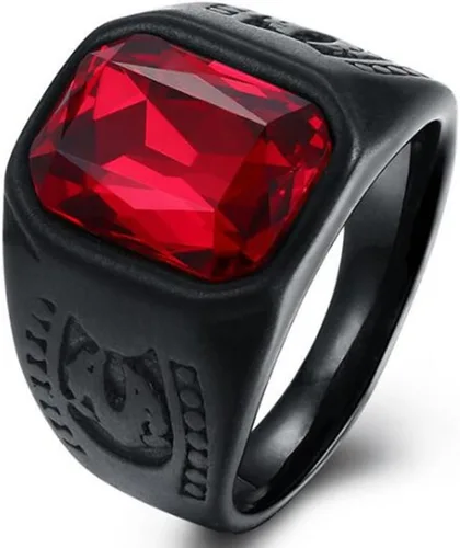 Jude Jewelers - Anillo de motociclista de acero inoxidable de color negro con un cristal rojo