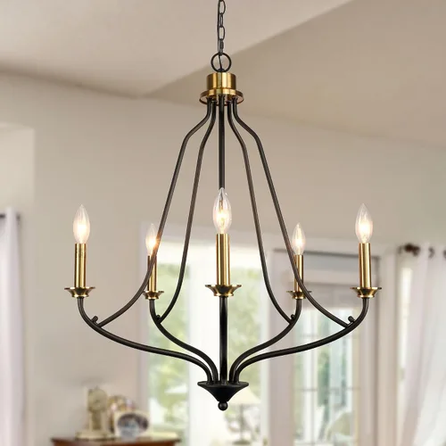 Miniatura 10 de Lámpara de araña retro de bronce de 5 luces, 25 pulgadas, estilo rústico antiguo, para isla de cocina, comedor y sala de estar (bronce retro)