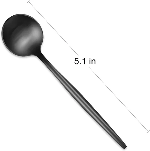 Miniatura 2 de 5.1 Pulgadas Cuchara de Té Satinada Negra SS18/10, Juego de 4 Mini Cucharas de Café de Acero Inoxidable, Cuchara de Té Pequeña, Cucharas Demitasse